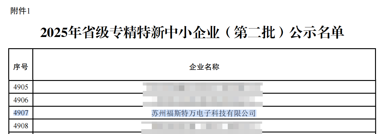 喜报！苏州福斯特万获评 2025 年江苏省级专精特新中小企业